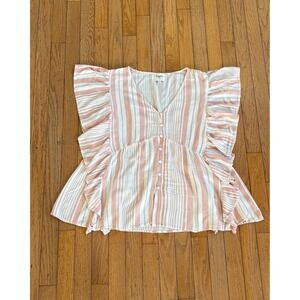 Hayden Los Angeles 1XL Striped Ruffle Peplum Blouse Cottagecore Prairie Fairy